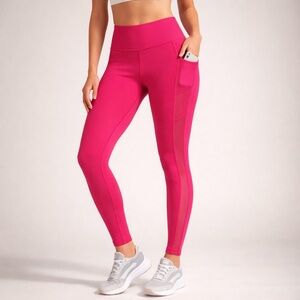 Fabletics PowerHold High Waisted Leggings Hot Pink Pocket Athletic Workout XS